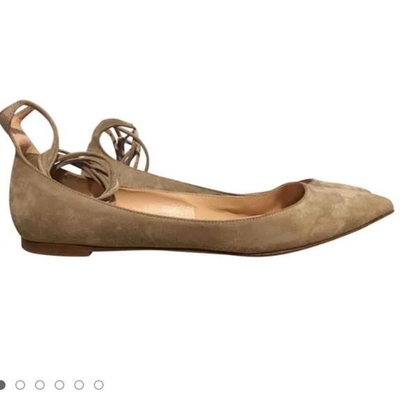 Gianvito Rossi Shoes - GIANVITO ROSSI TAN SUEDE EUC ANKLE TIE UP BALLET FLATS SIZE 40